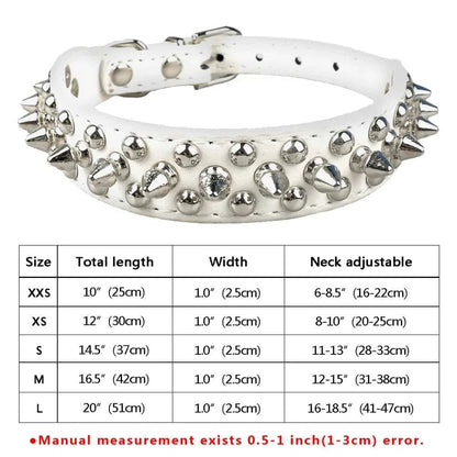 White Spiked Studded Leather Dog Collar Adjustable Anti-Bite Puppy Neck Strap Collars For Small Medium Dogs - TrendyPet's Zone