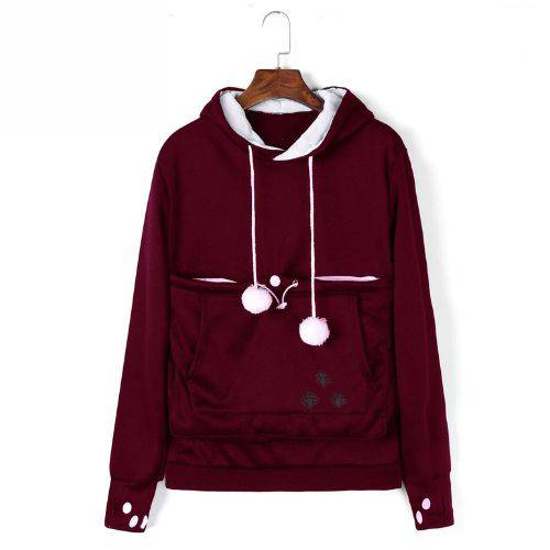 Wine Red Paw Print High Quality Sweatshirt Cat Dog Lovers Hoodies Kangaroo Pet Paw Ears Cuddle Pouch Pullovers - TrendyPet's Zone