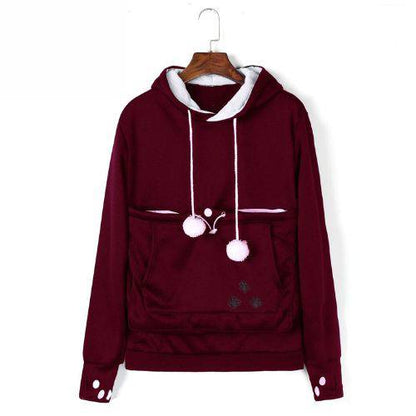Wine Red Paw Print High Quality Sweatshirt Cat Dog Lovers Hoodies Kangaroo Pet Paw Ears Cuddle Pouch Pullovers - TrendyPet's Zone