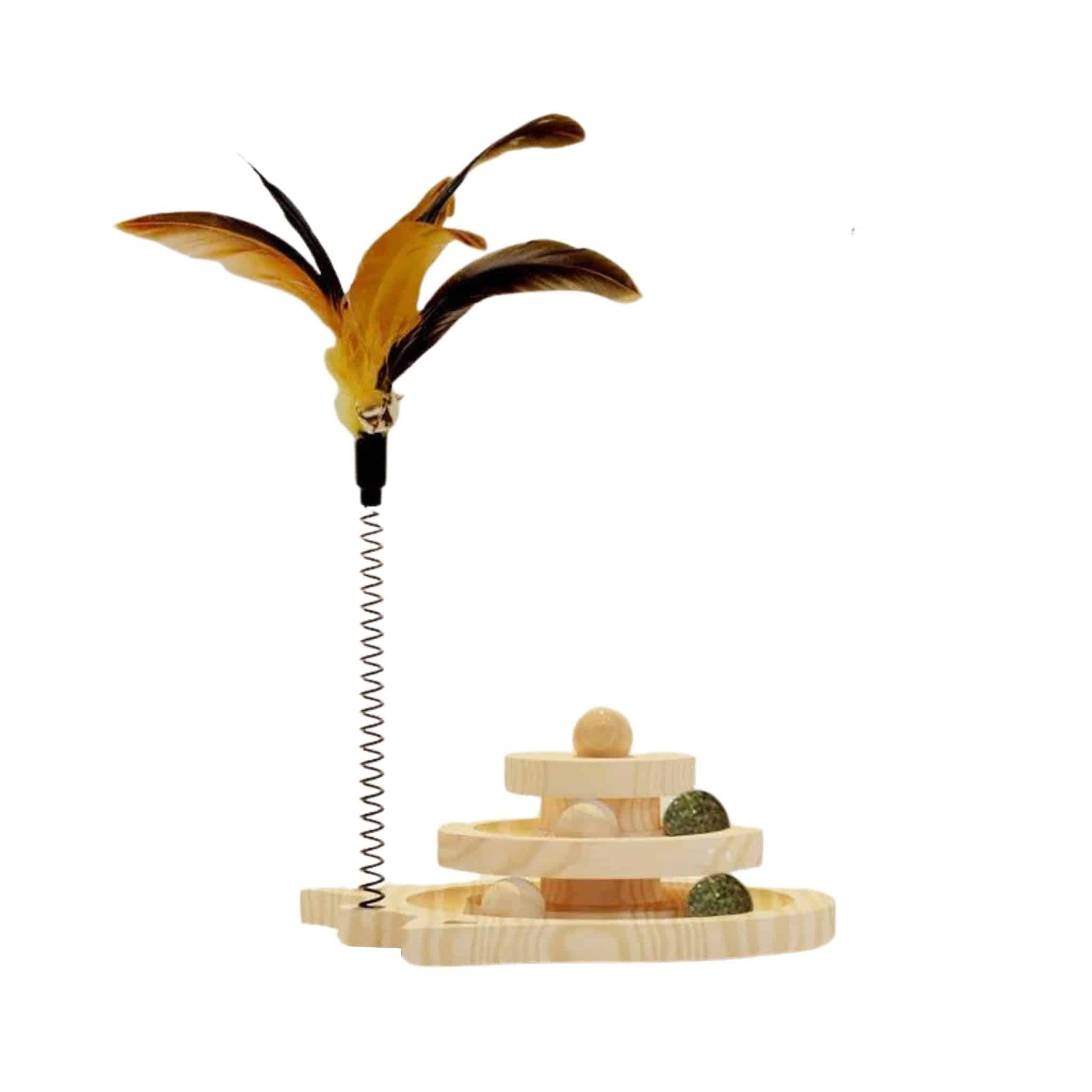 Wooden 2/3 Levels Pet Cat Tower Tracks Disc Intelligence Amusement Double Play Disc Kitten Toys Ball Training Teasing Stick - TrendyPet's Zone
