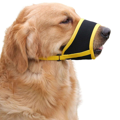 Yellow adjustable anti-bark dog muzzle made of breathable soft mesh by TrendyPet's Zone, designed for comfortable control.