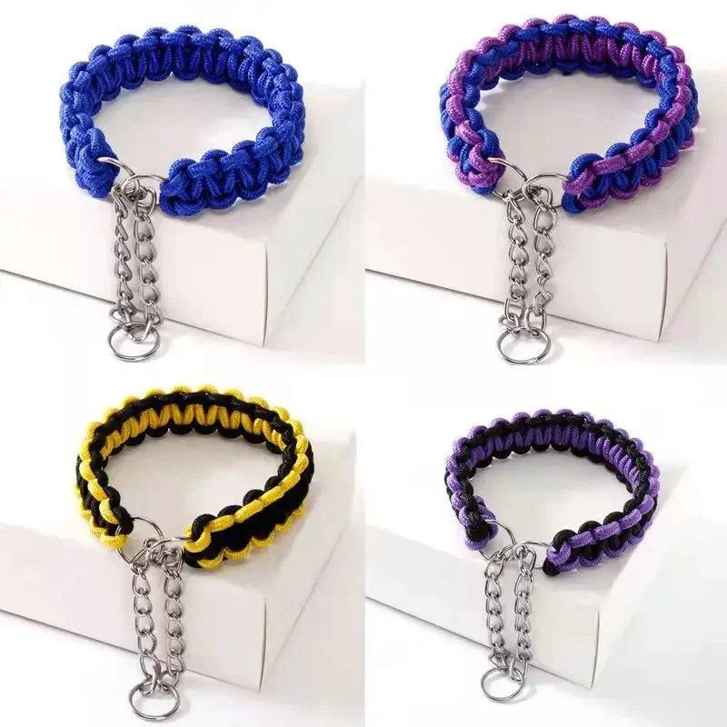 Yellow Black Woven Dog Collars P Chain Nylon Adjustable Collar For Small Medium And Large Dogs - TrendyPet's Zone