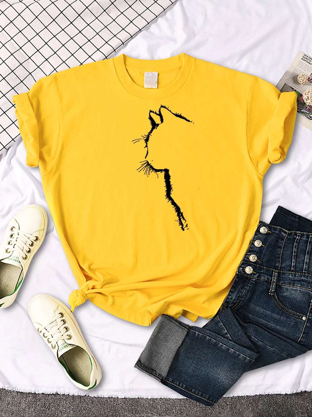 Yellow Cat Funny Printed Women T-Shirt Fashion Casual Short Sleeve O-Neck Tee Clothing Summer Tops - TrendyPet's Zone