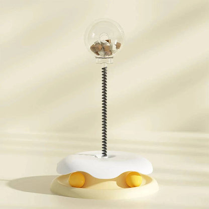 Yellow cat puzzle toy by TrendyPet's Zone, a food-leaking ball treat dispenser for kittens, interactive indoor slow feeder.