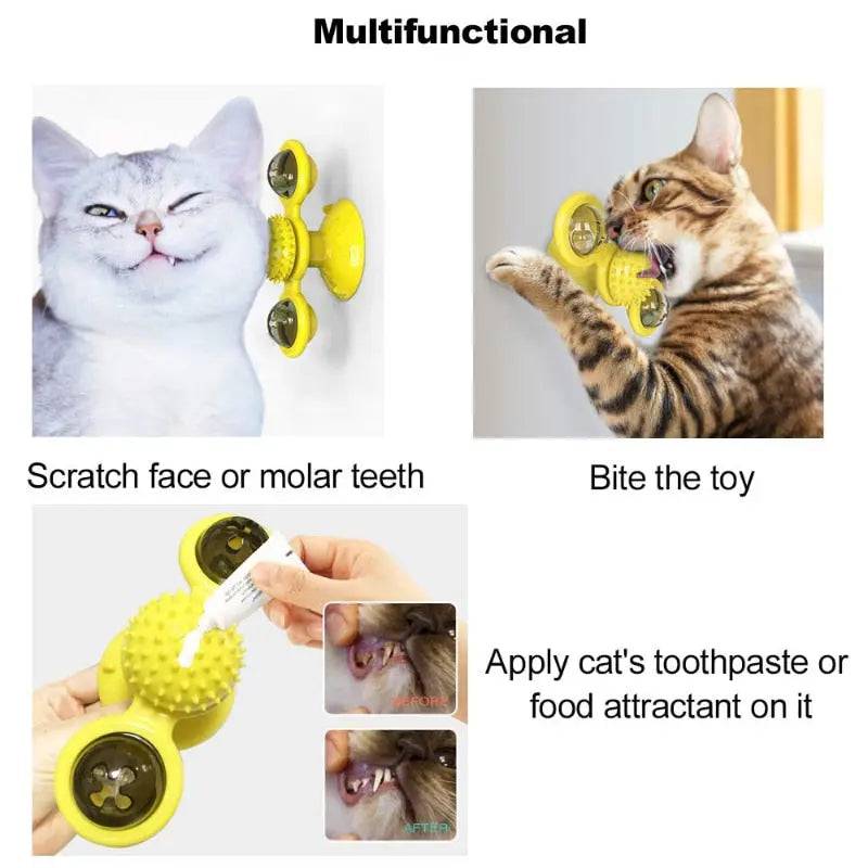 Yellow Cat Toy Turntable Built-in Rotating LED Lights  Suction Cup Base - TrendyPet's Zone