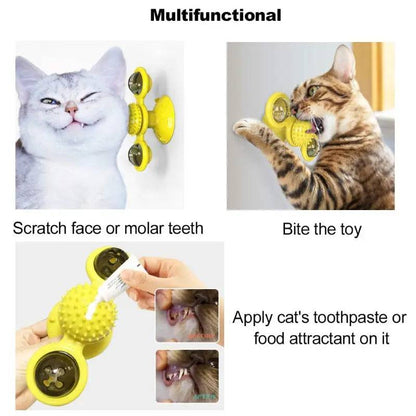 Yellow Cat Toy Turntable Built-in Rotating LED Lights  Suction Cup Base - TrendyPet's Zone