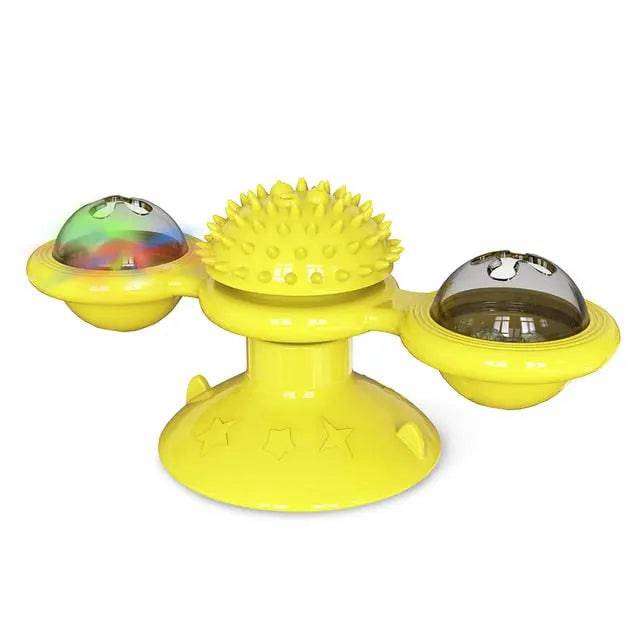 Yellow Cat Toy Turntable Built-in Rotating LED Lights  Suction Cup Base - TrendyPet's Zone