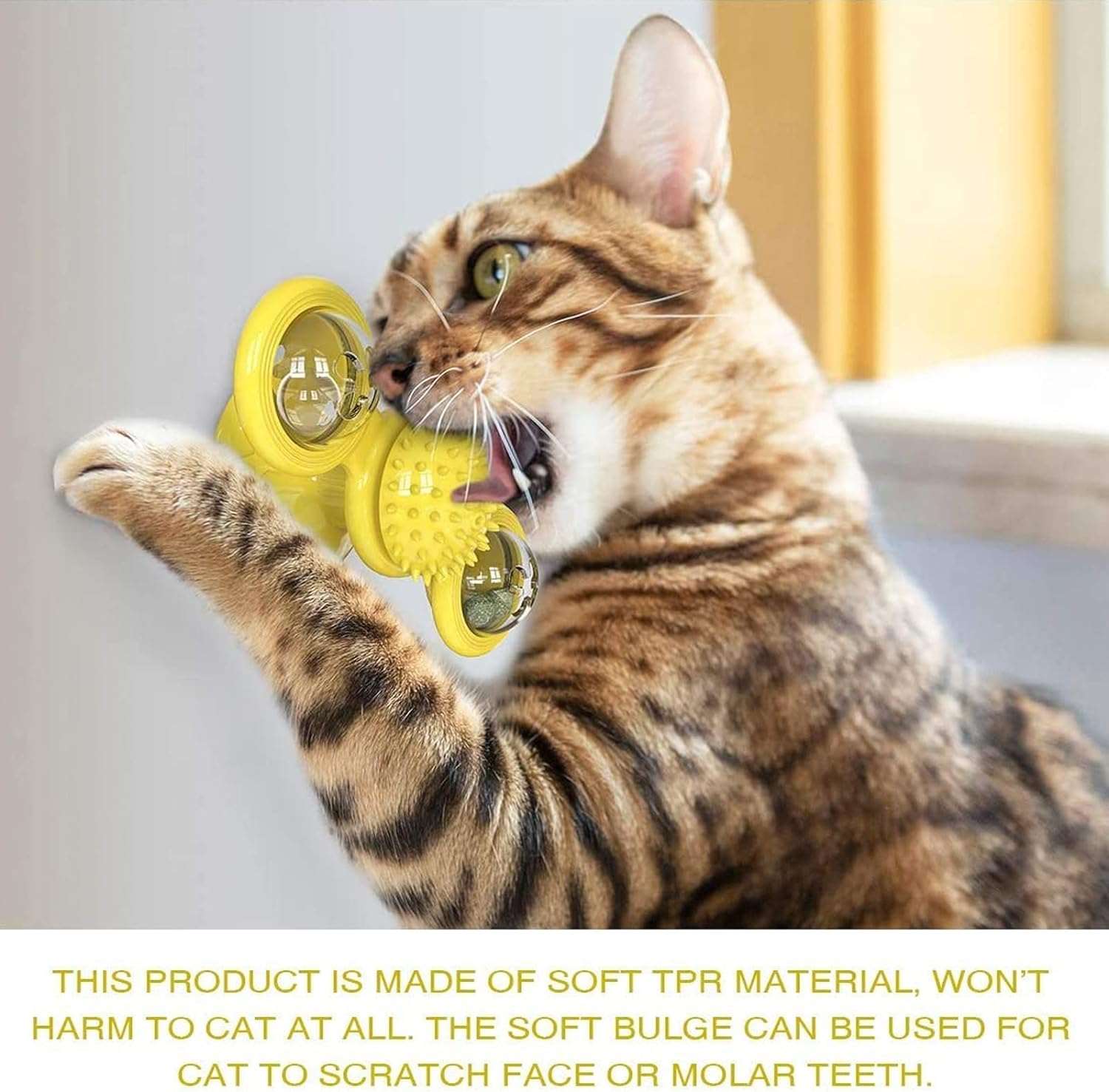 Yellow Cat Toy Turntable Built-in Rotating LED Lights  Suction Cup Base - TrendyPet's Zone