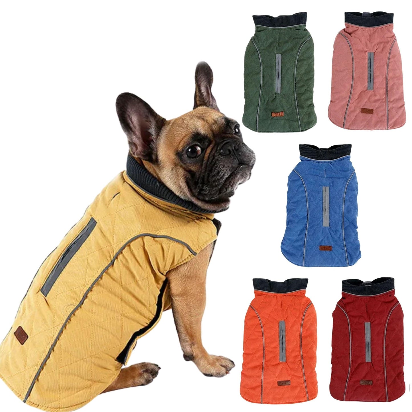 Yellow cozy quilted dog coat by TrendyPet's Zone, warm retro thick jacket for small dogs, stylish and comfortable pet outerwear.