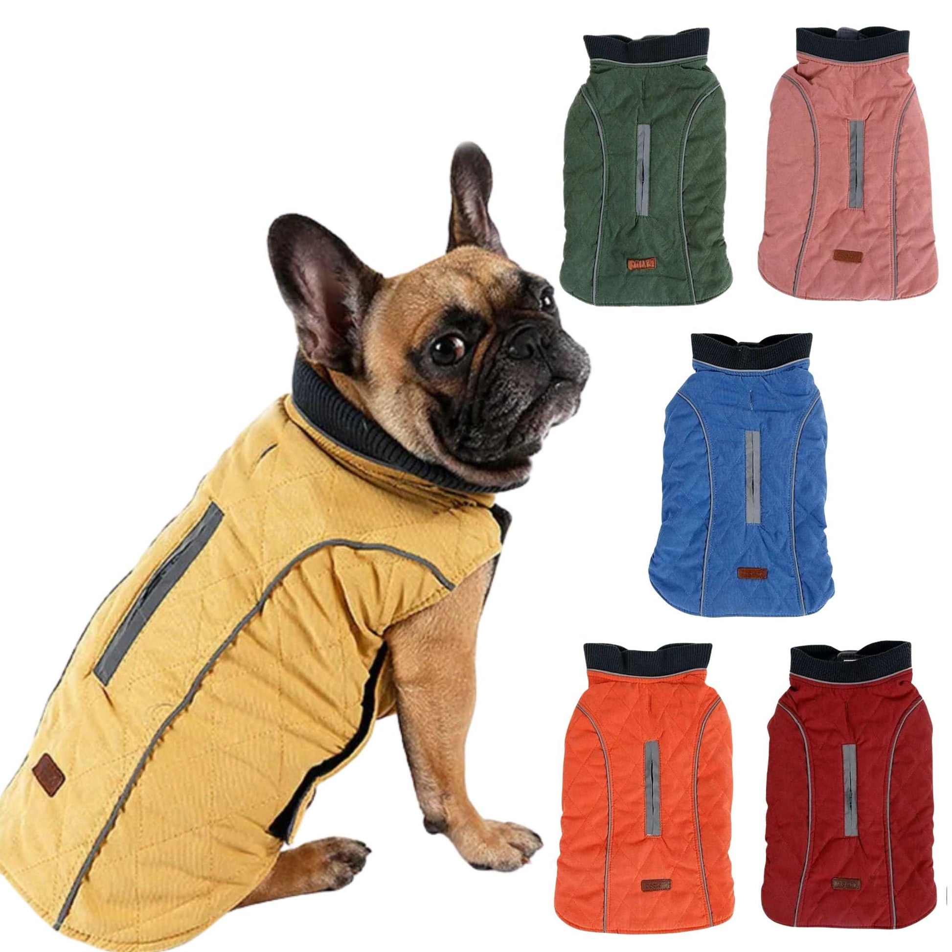 Yellow cozy quilted dog coat by TrendyPet's Zone, warm retro thick jacket for small dogs, stylish and comfortable pet outerwear.