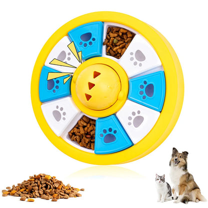 Yellow dog puzzle feeder toy from TrendyPet's Zone, designed as a slow eating bowl and treat dispenser for IQ training.