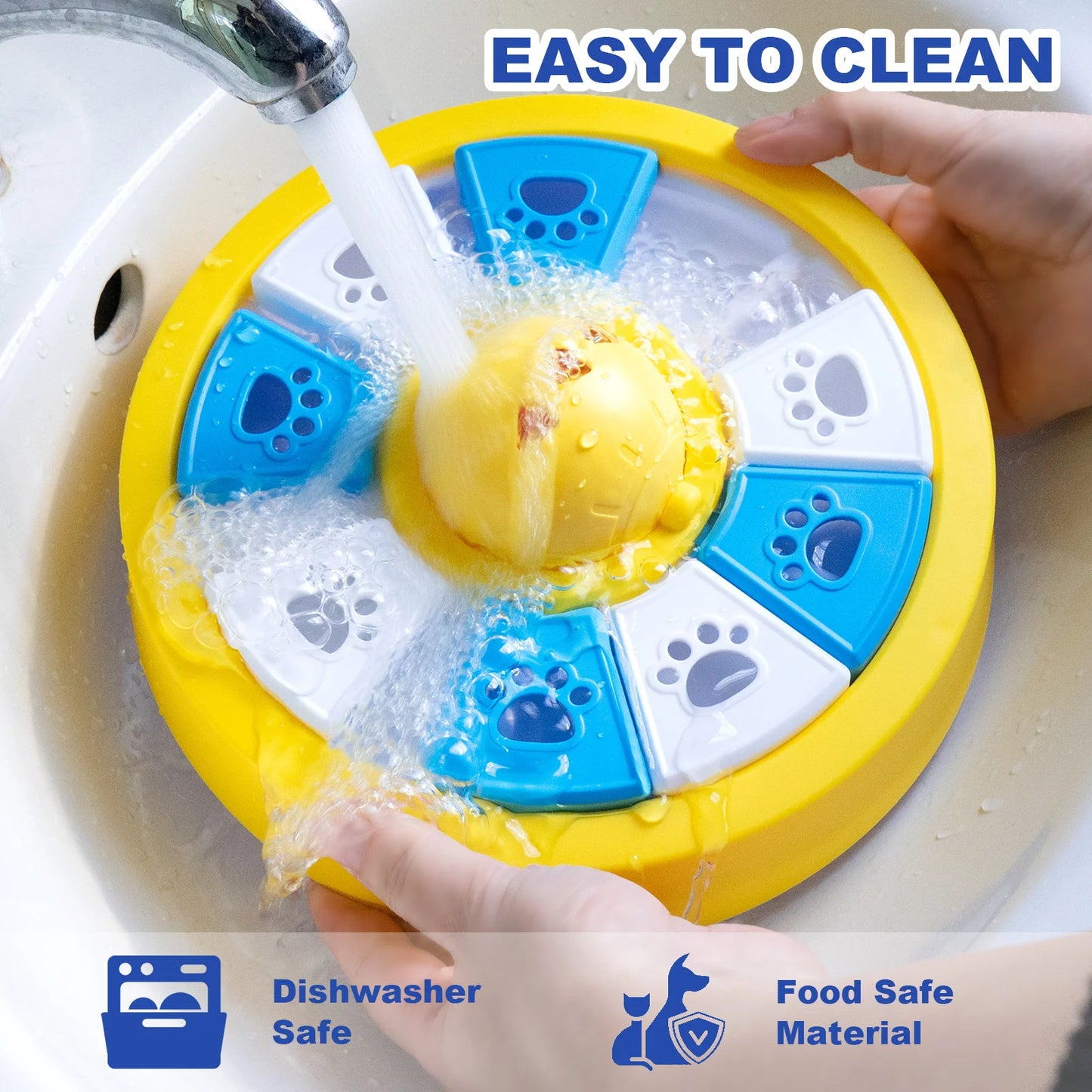 Yellow dog puzzle feeder toy from TrendyPet's Zone, featuring a slow eating bowl and treat dispenser for IQ training.