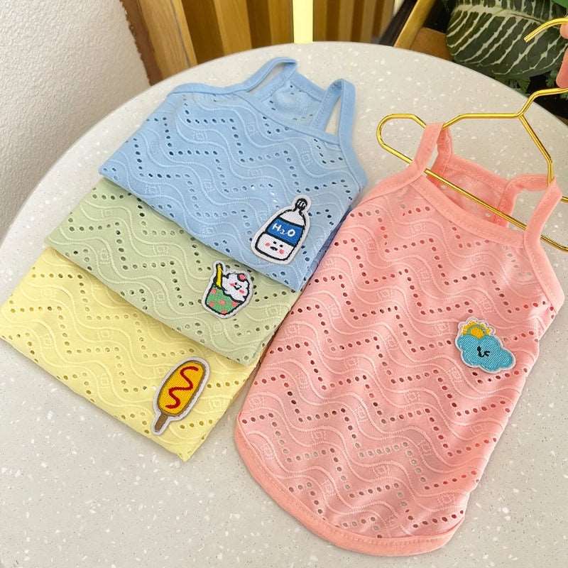 Yellow Dog Summer Clothes Cute Embroidery Striped Top Vest Breathable Puppy Sleeveless Shirt - TrendyPet's Zone