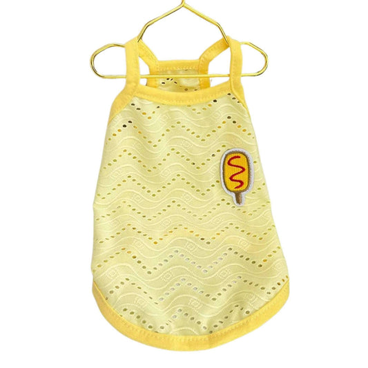 Yellow Dog Summer Clothes Cute Embroidery Striped Top Vest Breathable Puppy Sleeveless Shirt - TrendyPet's Zone