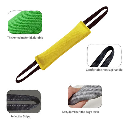 Yellow durable dog tug toy pillow from TrendyPet's Zone, designed for interactive training and play with pets.