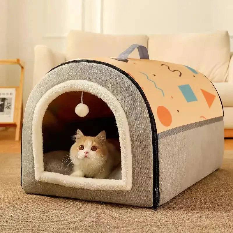 Yellow Gray Breathable Warm Plush Pet Bed House Washable Soft Cat Kitten Cushion Kennel for Small Medium Pet Supplies - TrendyPet's Zone