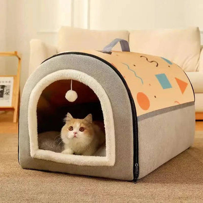 Yellow Gray Breathable Warm Plush Pet Bed House Washable Soft Cat Kitten Cushion Kennel for Small Medium Pet Supplies - TrendyPet's Zone