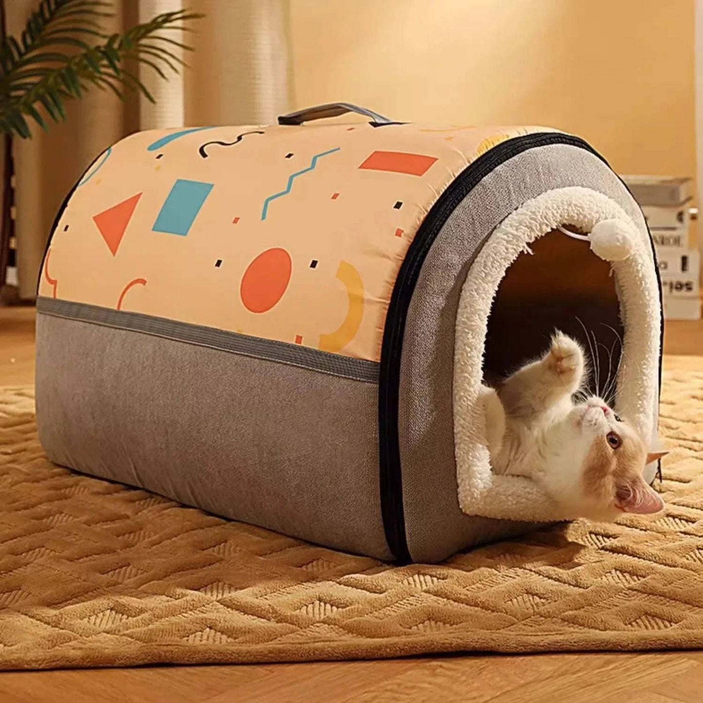 Yellow Gray Breathable Warm Plush Pet Bed House Washable Soft Cat Kitten Cushion Kennel for Small Medium Pet Supplies - TrendyPet's Zone