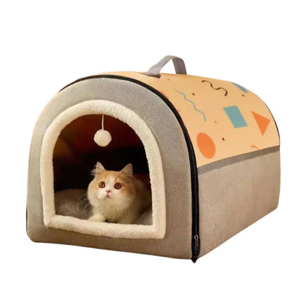 Yellow Gray Breathable Warm Plush Pet Bed House Washable Soft Cat Kitten Cushion Kennel for Small Medium Pet Supplies - TrendyPet's Zone