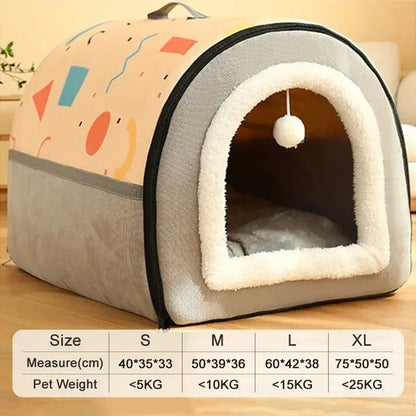 Yellow and gray breathable plush cat bed house with washable soft cushion for small and medium pets by TrendyPet's Zone.