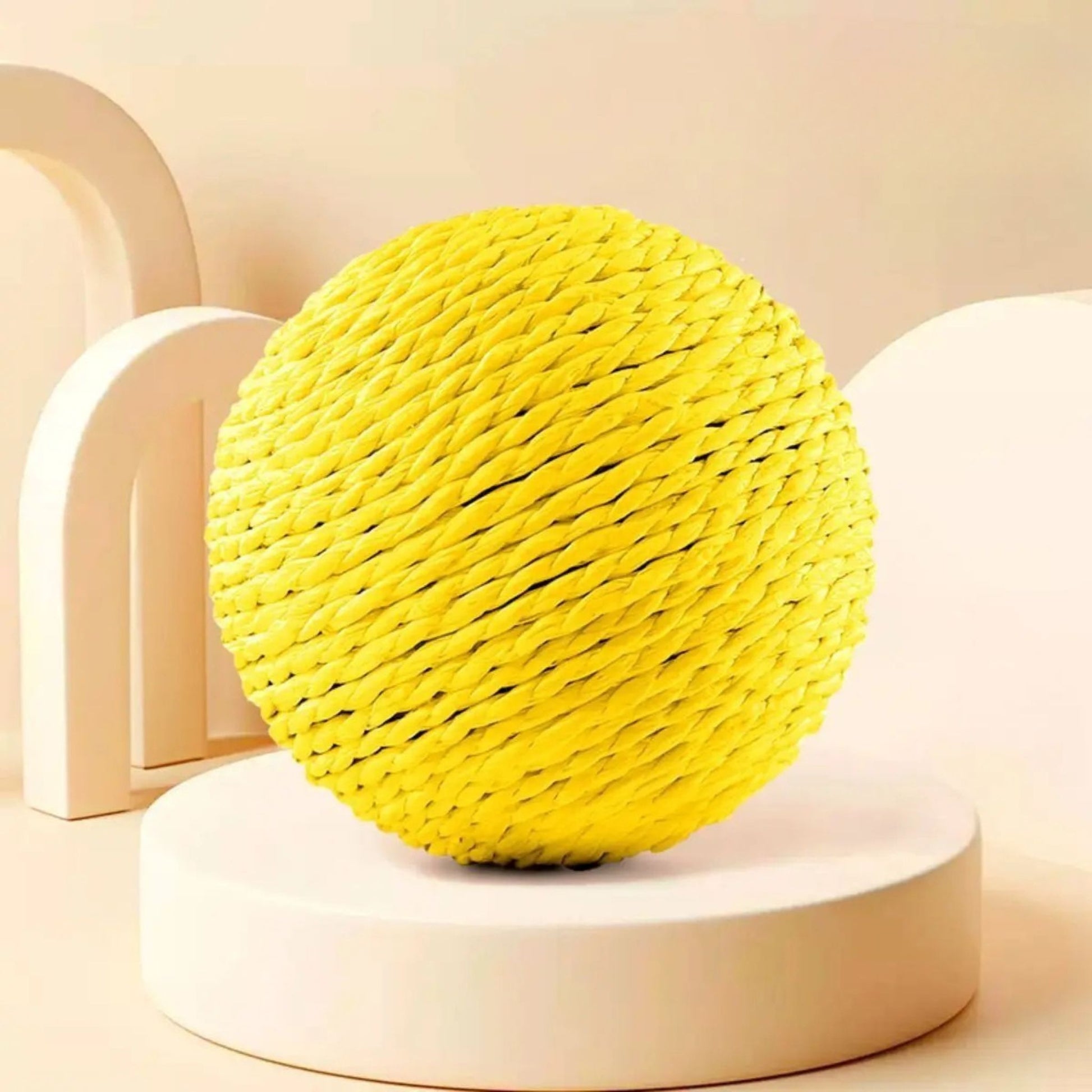 Yellow 10cm sisal cat scratching ball toy for kittens, designed for scratching and play from TrendyPet's Zone.