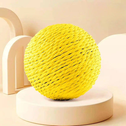 Yellow 10cm sisal cat scratching ball toy for kittens, designed for scratching and play from TrendyPet's Zone.