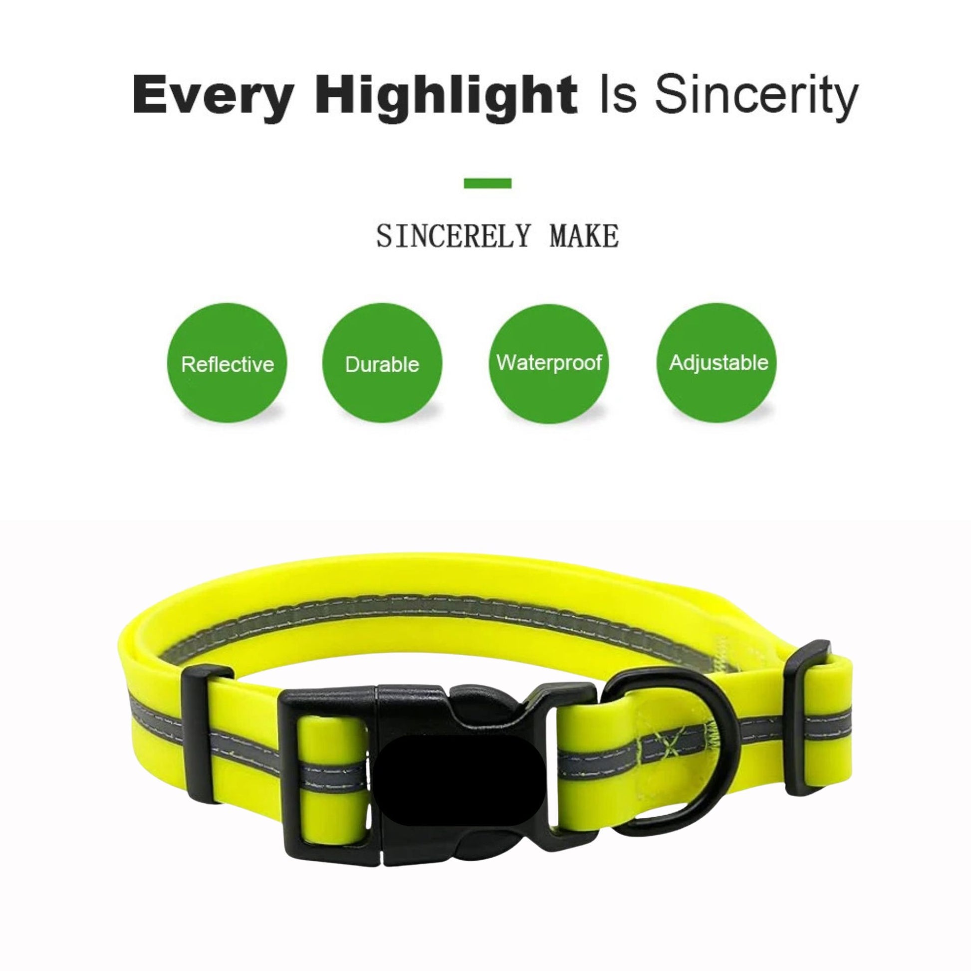 Yellow PVC dog collar with reflective stripe and adjustable fit, featuring anti-odor material, from TrendyPet's Zone.