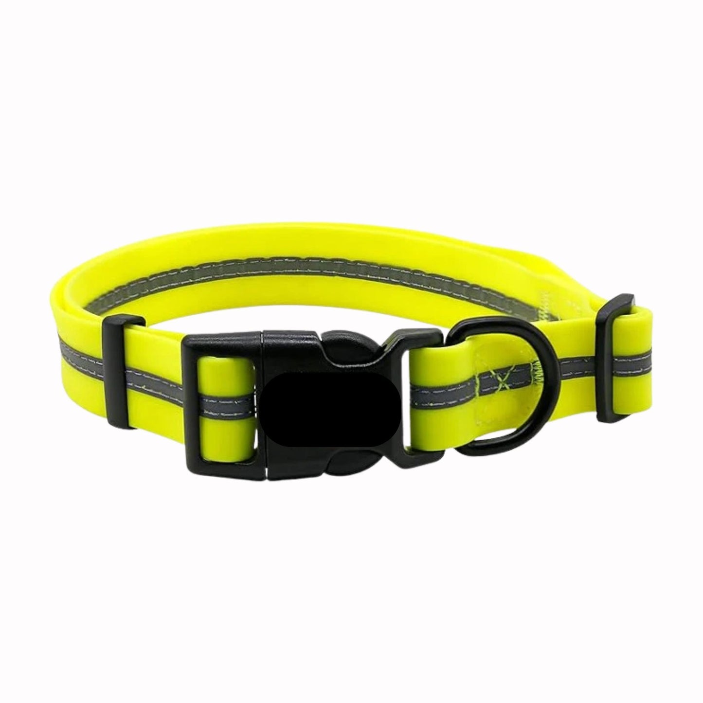 Yellow PVC dog collar with reflective stripe and anti-odor feature, adjustable for pets, by TrendyPet's Zone.