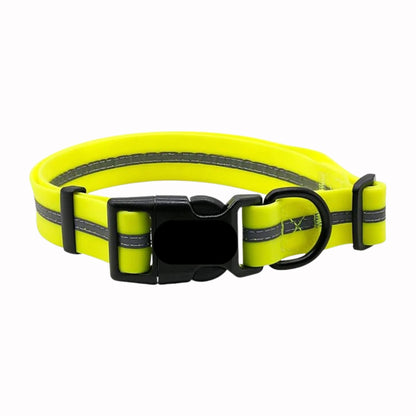Yellow PVC dog collar with reflective stripe and anti-odor feature, adjustable for pets, by TrendyPet's Zone.