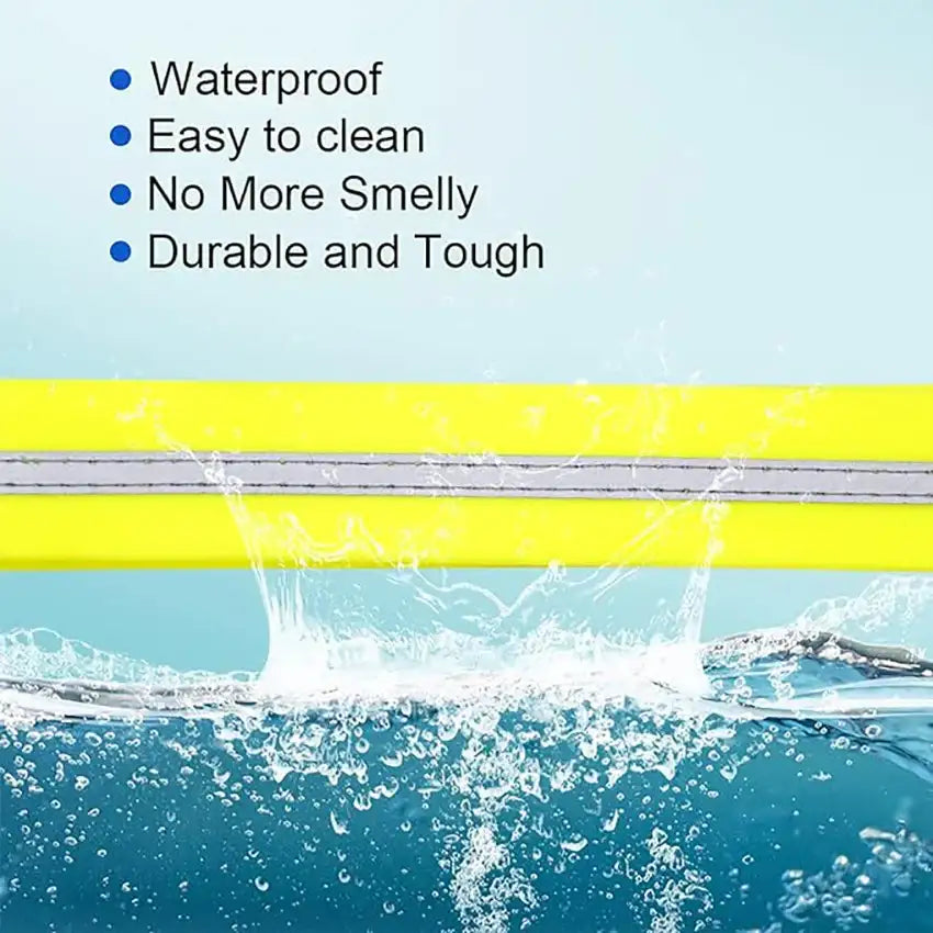 Yellow PVC dog collar with reflective stripe, anti-odor, adjustable, by TrendyPet's Zone, designed for pet safety and comfort.