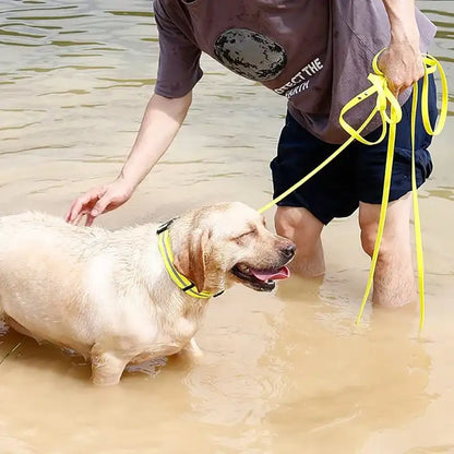 Yellow PVC dog collar with reflective stripe, anti-odor, adjustable fit, from TrendyPet's Zone, designed for pet safety and comfort.