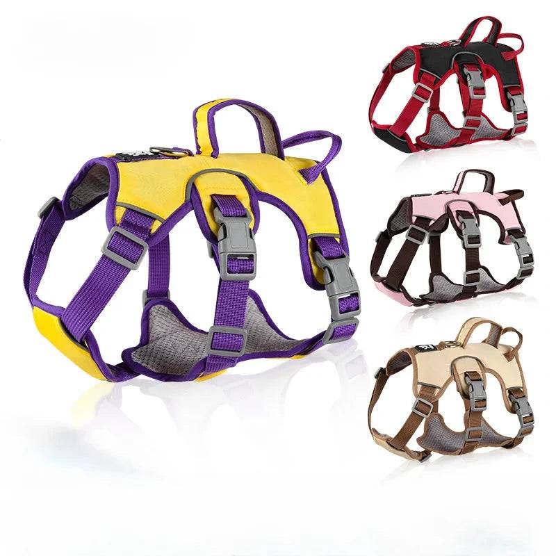 Yellow reflective adjustable dog harness from TrendyPet's Zone, no-pull design for outdoor walks on small to large dogs.