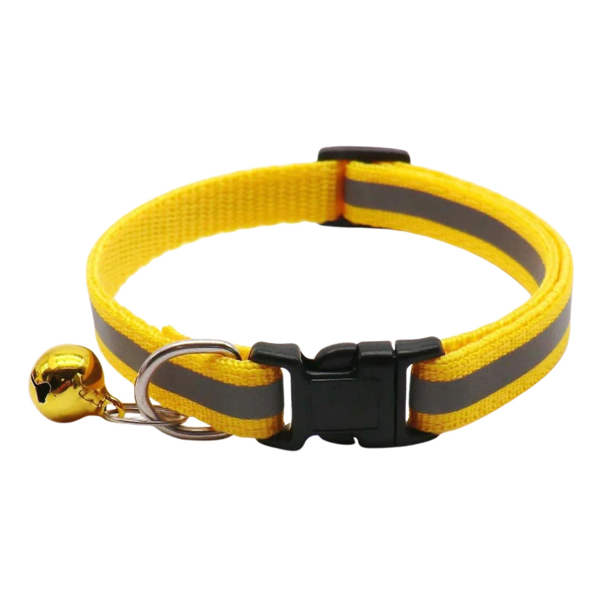 Yellow reflective LED cat collar with bell, adjustable nylon safety breakaway design for cats and kittens by TrendyPet's Zone.