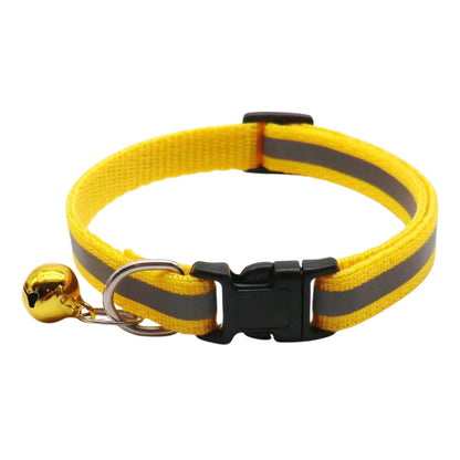Yellow reflective LED cat collar with bell, adjustable nylon safety breakaway design for cats and kittens by TrendyPet's Zone.