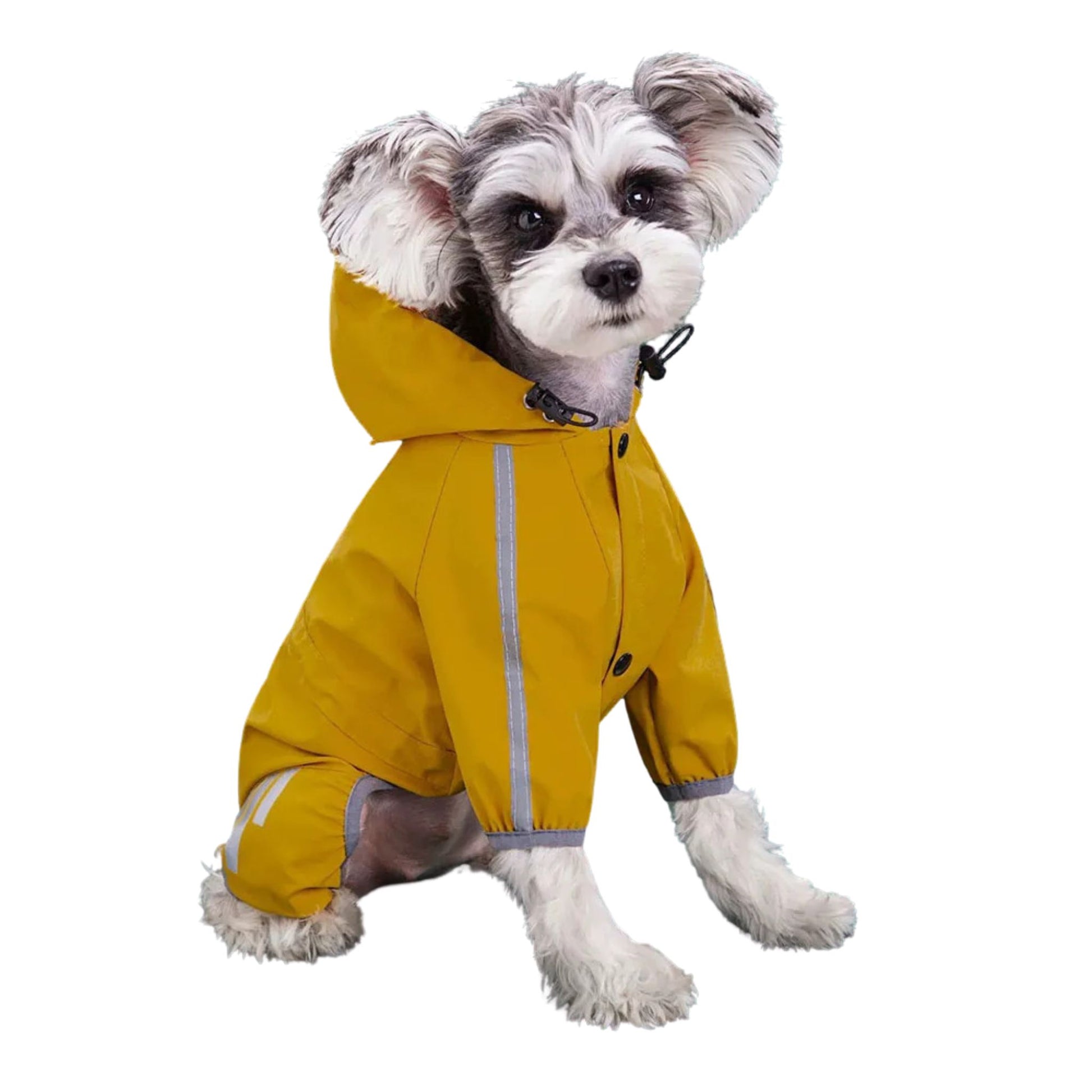 Yellow reflective waterproof dog raincoat jumpsuit by TrendyPet's Zone, designed for stylish outdoor protection.