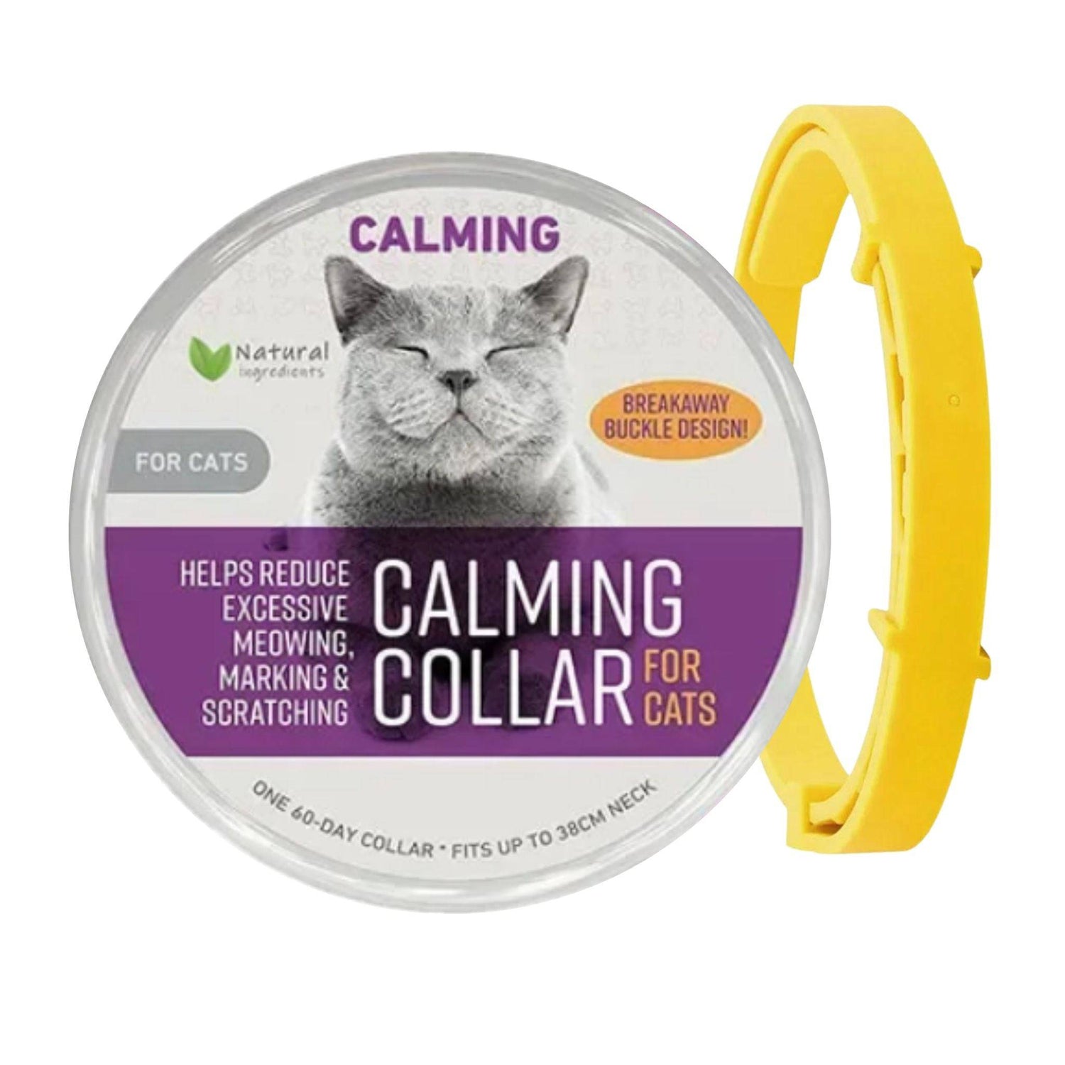 Yellow Safe Cat Calming Collar 1Pack/60Days Adjustable Anxiety Reduction Pheromone Lasting Natural Calm Pet Collar Boxed OPP Bag TrendyPet's Zone