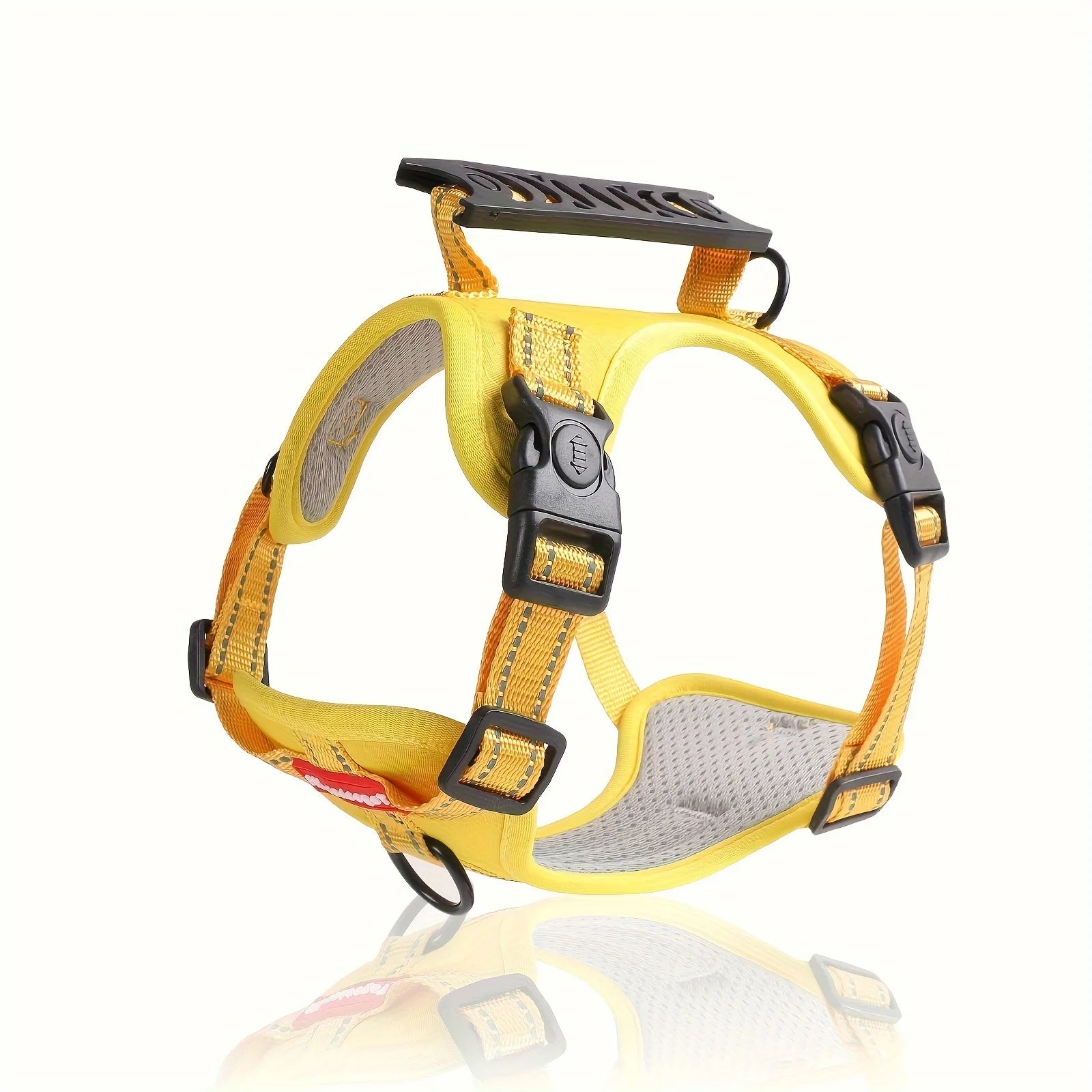 Yellow soft no-pull dog harness with adjustable straps and easy control handle by TrendyPet's Zone, designed for comfort and training.