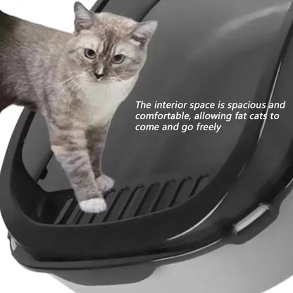 Beige White Splashproof Semi-Enclosed Cat Litter Box with High Sides – Indoor Kitten Toilet Tray TrendyPet's Zone