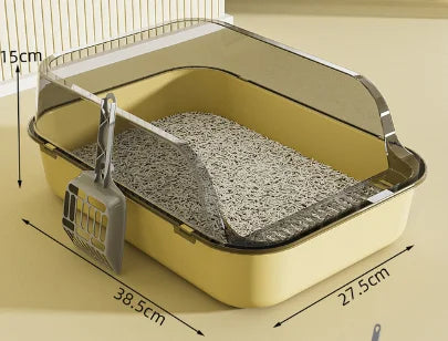 Yellow Splashproof Semi-Enclosed Cat Litter Box with High Sides – Indoor Kitten Toilet Tray TrendyPet's Zone
