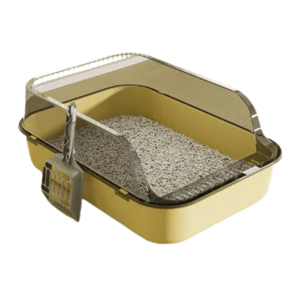 Yellow Splashproof Semi-Enclosed Cat Litter Box with High Sides – Indoor Kitten Toilet Tray TrendyPet's Zone