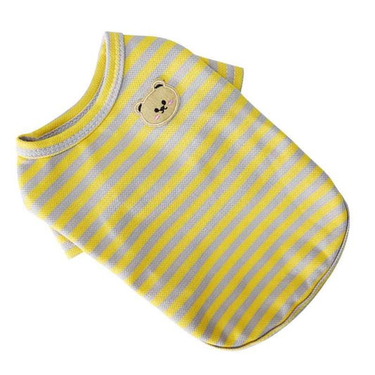 Yellow Summer Clothes for Small Dogs Fashion T-Shirt Bear Print Puppy Thin Strip Vest Pet Clothes - TrendyPet's Zone