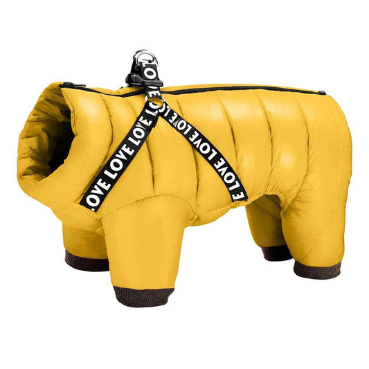 Yellow Super Warm Waterproof Dog Coat with Harness - TrendyPet's Zone