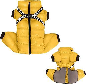 Yellow Super Warm Waterproof Dog Coat with Harness - TrendyPet's Zone