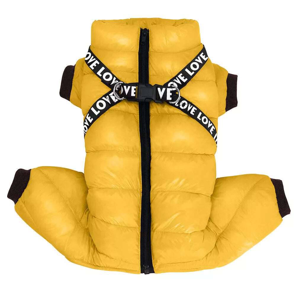 Yellow Super Warm Waterproof Dog Coat with Harness - TrendyPet's Zone