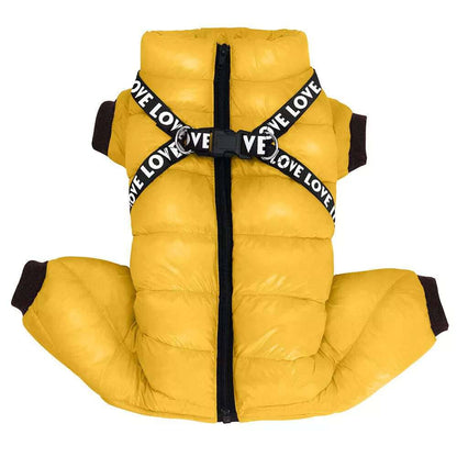 Yellow Super Warm Waterproof Dog Coat with Harness - TrendyPet's Zone