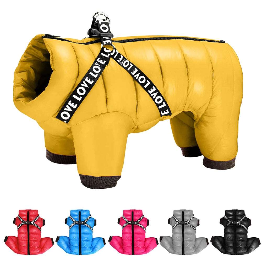 Yellow Super Warm Waterproof Dog Coat with Harness - TrendyPet's Zone