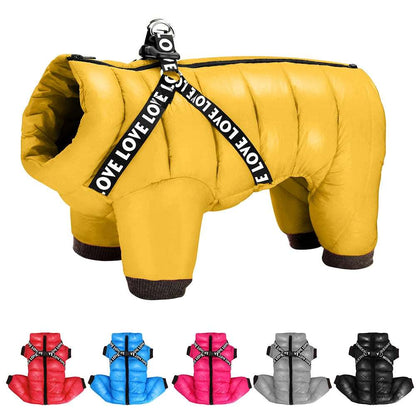 Yellow Super Warm Waterproof Dog Coat with Harness - TrendyPet's Zone