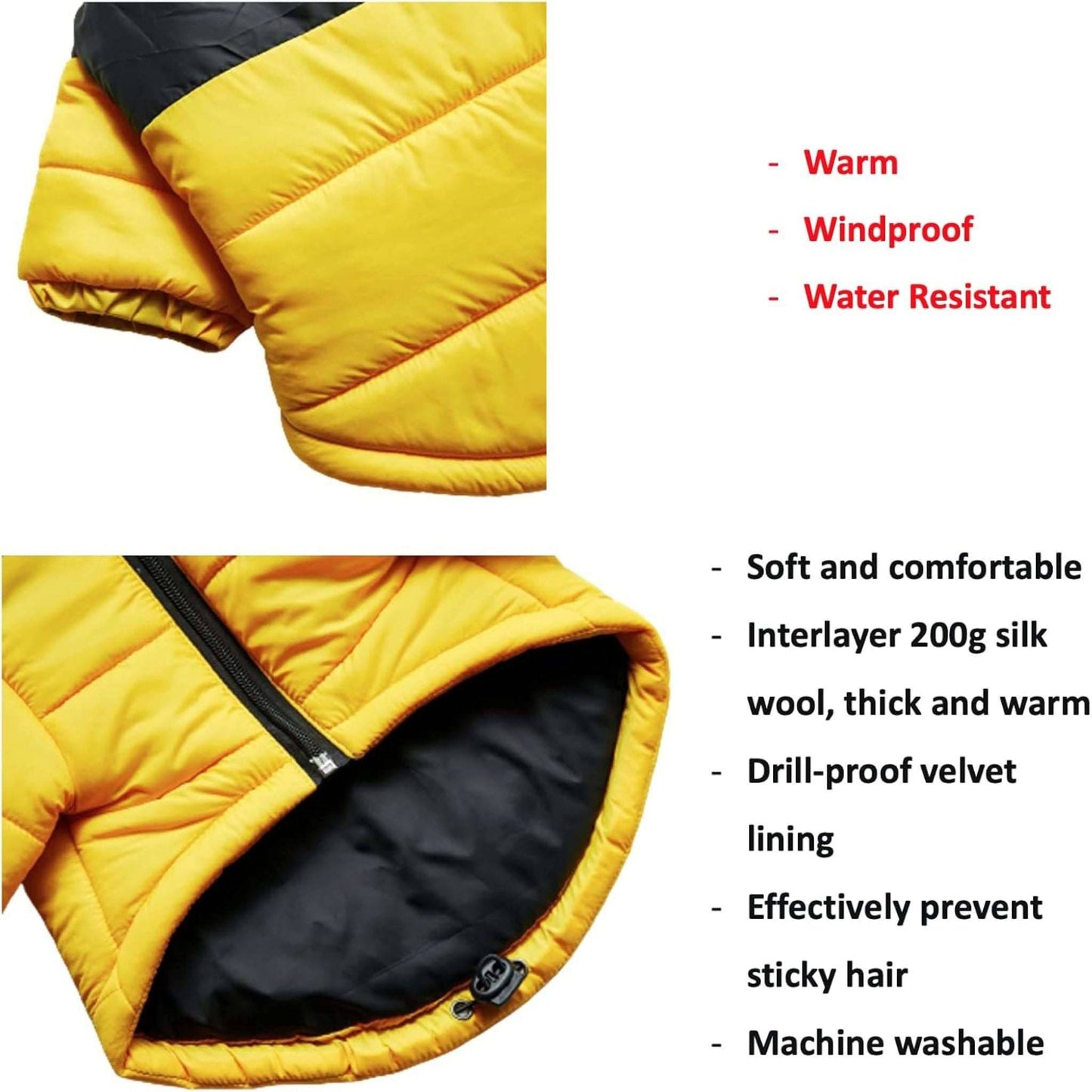 Yellow Warm Stylish Dog Windproof Snow Cold Weather Coats Jackets for Puppies Small Medium Large Dogs - TrendyPet's Zone