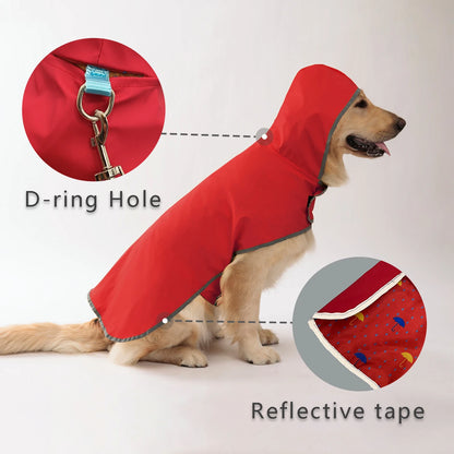 Blue waterproof dog raincoat by TrendyPet's Zone with quick-adjust dual-sided design for all weather conditions.