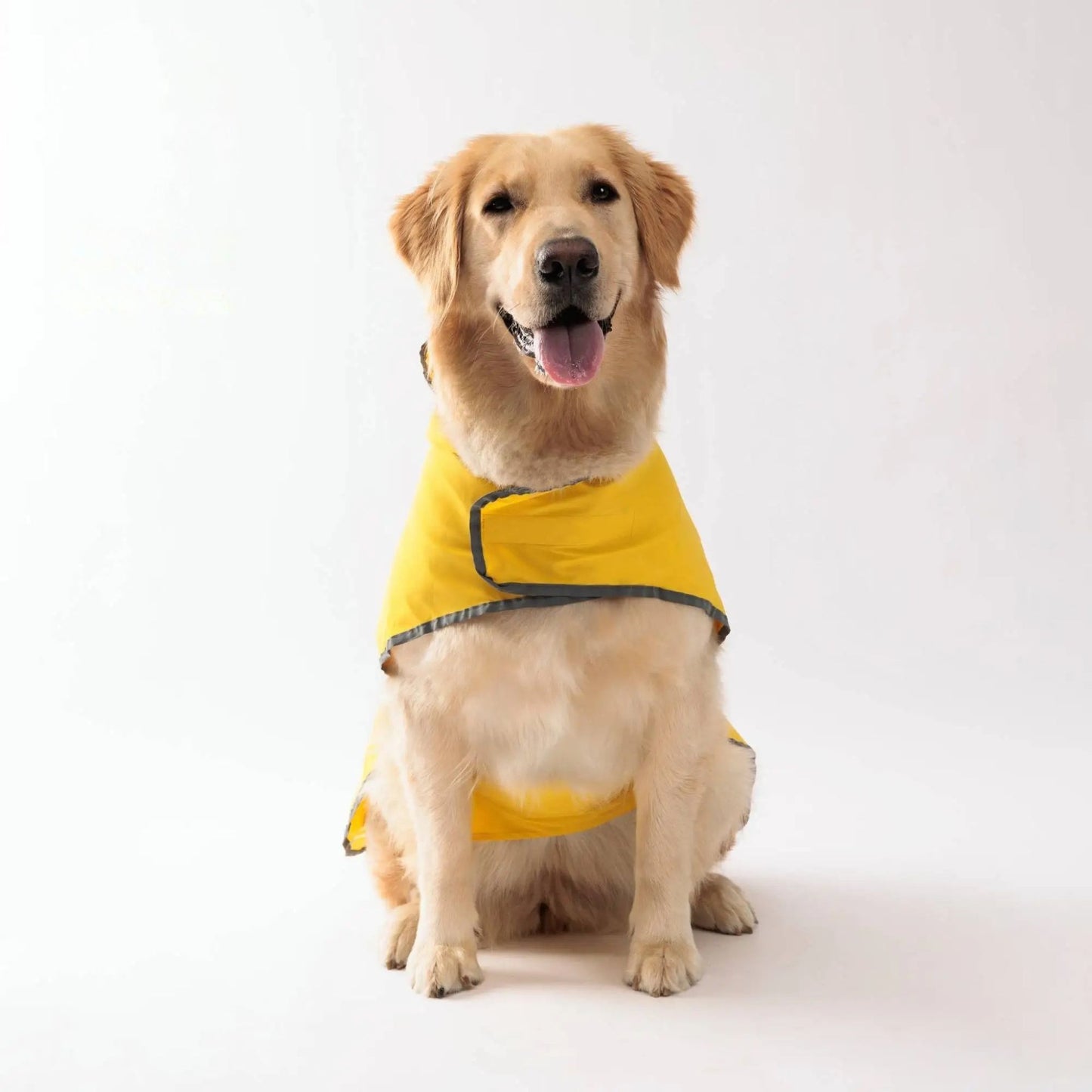 Yellow waterproof dog raincoat with quick-adjust dual-sided design by TrendyPet's Zone, suitable for all weather conditions.